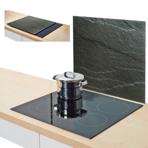 Zeller Herdblende-/Abdeckplatte Schiefer, Glas, anthrazit