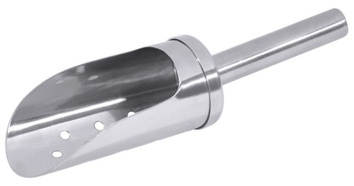 Eisschaufel aus Edelstahl, hochglänzend, mit 5 mm-Lochung, mit handlichem Hohlgriff, schwere Qualität Länge: 18,5 cm, Durchmesser