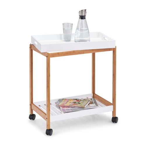 Beistellwagen, Bamboo lackiert; MDF, 55x34x62 cm. Farbe: weiß. Bamboo & white - Die Funktionalität gepaart mit dem schlichten Design aus weißem Holz