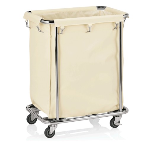 Ersatzwäschesack. 4 schwenkbare Rollen à Ø 7,5 cm, davon 2 mit Feststeller, Rohrrahmen Ø 2 cm. Material: Nylon.