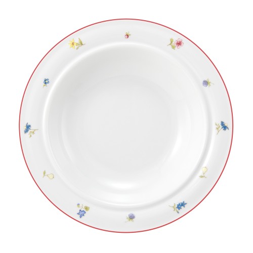 Seltmann Teller tief 23 cm, rund, Form: Community, Dekor: 57388 Streublume rote Linie, hohe Kantenschlagfestigkeit, Made in Germany