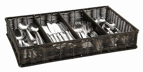 GN 1/1 Besteckbehälter 53 x 32,5 cm, H: 9 cm Material: Edelstahl, Polypropylen, Farbe: schwarz, wasserfest, in Handarbeit geflochten