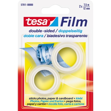tesa® Klebefilm 12 mm x 7,5 m (B x L) beidseitig klebend Polypropylen transparent 2 St./Pack., Maße: 12 mm x 7,5 m (B x