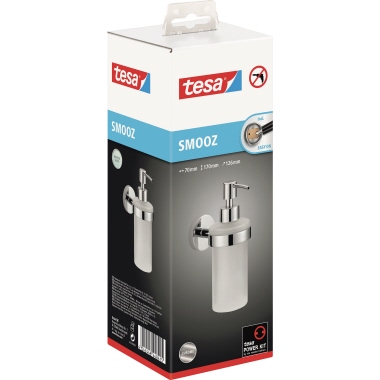 tesa® Seifenspender SMOOZ 7 x 17 x 12,6 cm (B x H x T) 0,2l inkl. Klebelösung Metall/Glas chrom/weiß