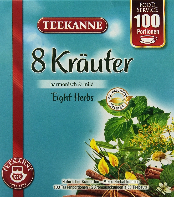 Teekanne 8 Kräuter - harmonisch und mild Pemium Gastro - Glasportionen ohne Einzelumhüllung Inhalt: 100 Beutel
