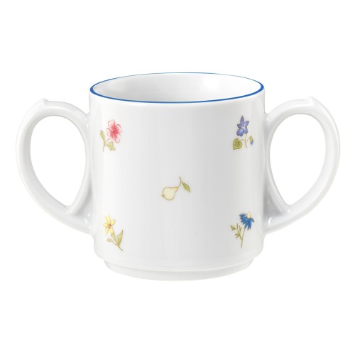 Seltmann Becher mit 2 Henkel 0,28 l, rund, Form: Community, Dekor: 57390 Streublume blaue Linie, hohe Kantenschlagfestigkeit, Made in Germany