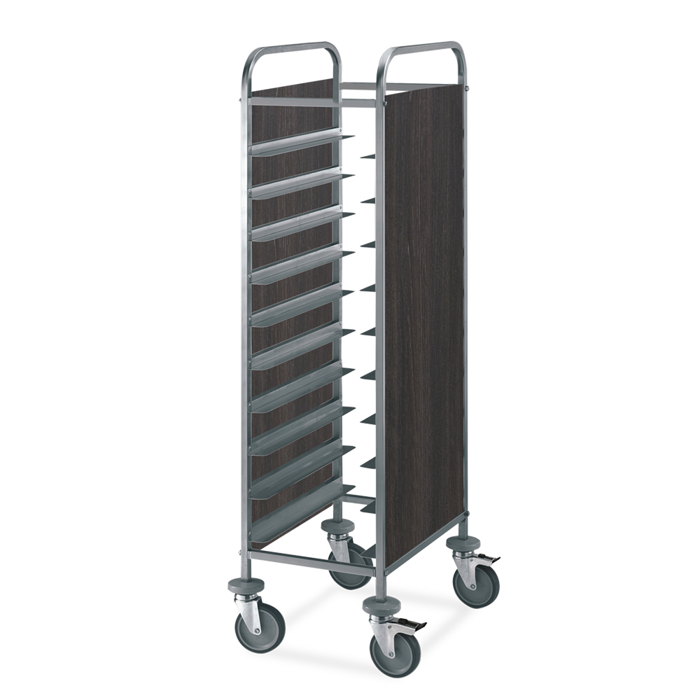 ETHERNASOLID® Tablettwagen für 10 GN-Tabletts, L-Auflagen, 2 Seitenwände, Tabak