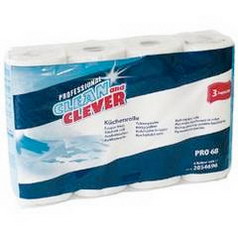 Küchenpapier-Rollen CLEAN & CLEVER, Inhalt: 4 Rollen, 3-lagig mit 51 Abrissen á Rolle, Maß: 26 x 24 cm.