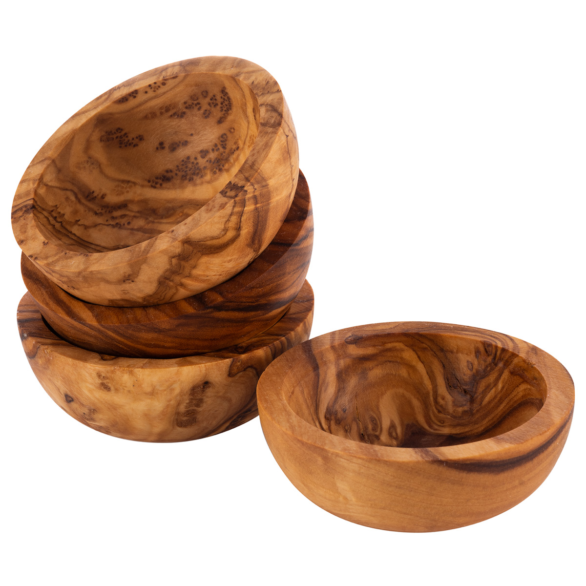 Schale, 4er Set -OLIVE-, Ø 6 cm, H: 2 cm, Olivenholz, geölt, 0,03 Liter, (Jedes Teil ist ein Unikat., Farbe und Maserung, kann abweichen.)