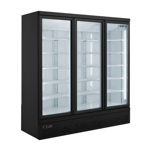 SARO Kühlschrank mit 3 Glastüren - schwarz/weiß, Modell GTK 1530 - Material: (Gehäuse) Stahl einbrennlackiert, schwarz; (Innenraum)