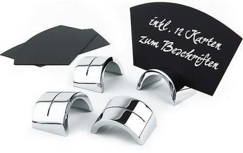 Kartenhalter-Set, 18-tlg. 6 Kartenhalter 4 x 2,5 cm 12 Karten: 10 x 6 cm Metall verchromt, PP, schwarz Farbe: Schwarz