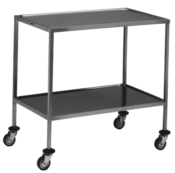 BLANCO Allzweckwagen aus rostfreiem Edelstahl, mit 4 Antistatik-Lenkrollen Ø 75 mm, 2 glatten Ablageborden und umlaufendem Profilrand, Bordmaß: