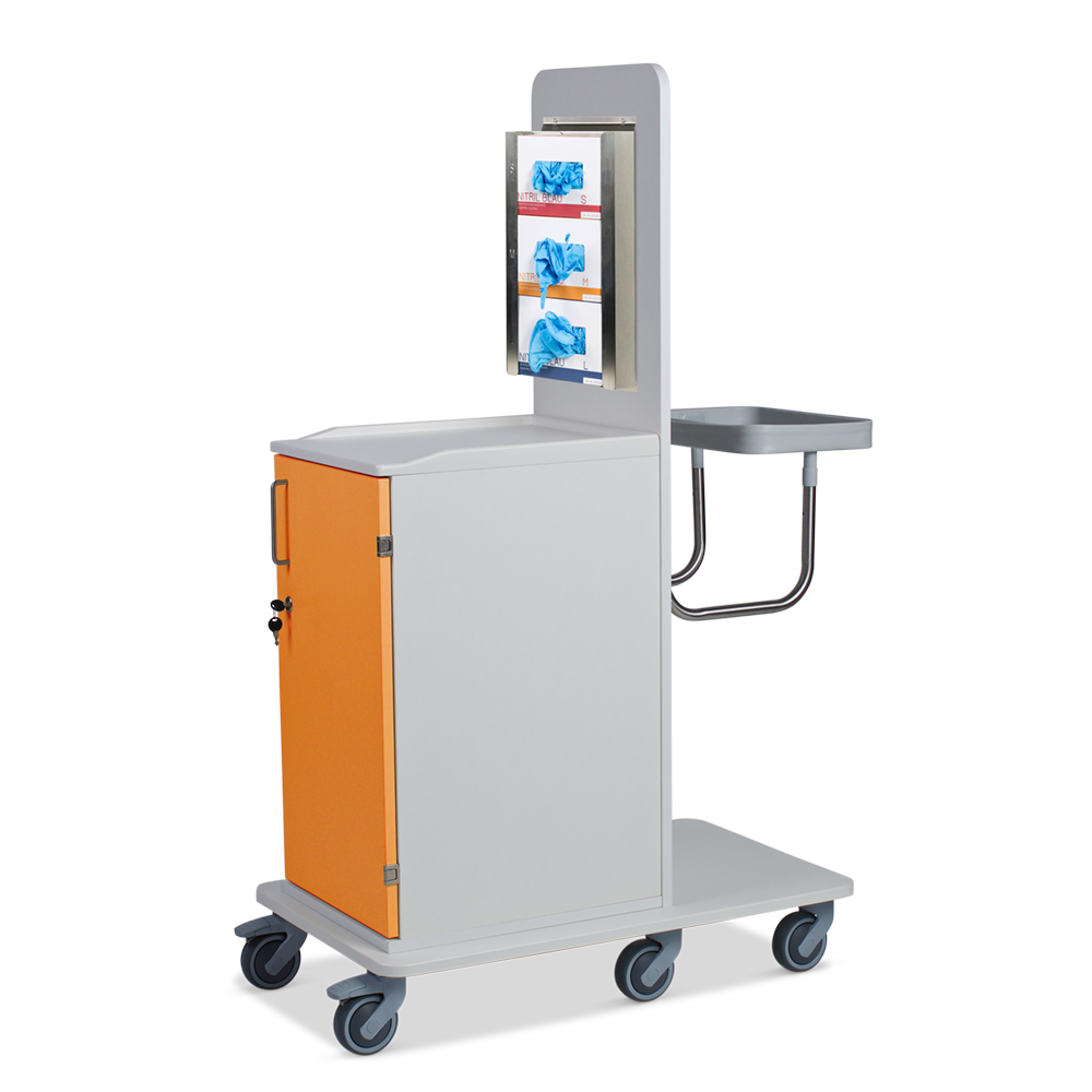 ETHERNASOLID® MULTICART Hygienewagen T12 mit festem Abfallsammler und 3-fach Handschuhboxhalterung, orange
