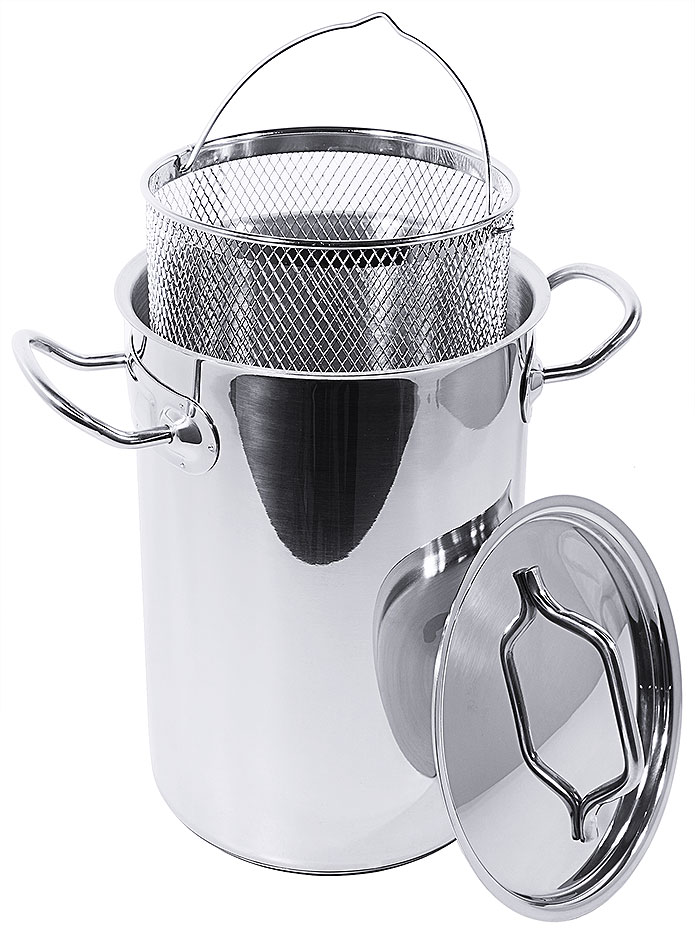 Spargeltopf aus Edelstahl 18/10, induktionsgeeignet, matt gebürstet mit hochglänzend poliertem Rand, 5 mm Sandwich-Boden,