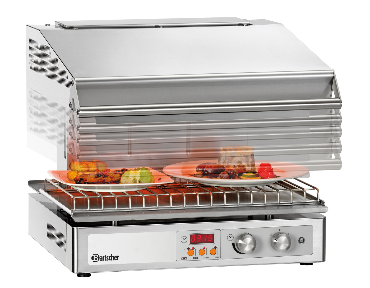 Bartscher Hi-Light-Lift-Salamander 600-2Z |Fettauffangbehälter: Ja | Maße: 58 x 59 x 51,5 cm.Gewicht: 59,4 kg