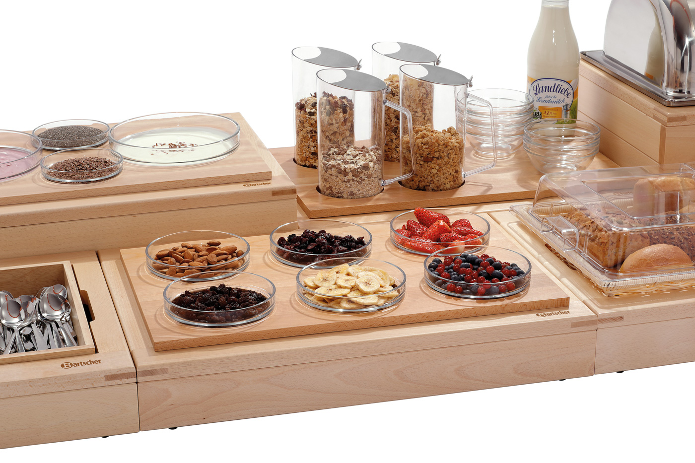 Bartscher Buffet-System Set GLS6 | Set bestehend aus: 6 Glasschalen, Ø 14 cm, Inhalt: 0,5 Liter | Maße: 58 x 40,5 x 124 cm. Gewicht: 6 kg