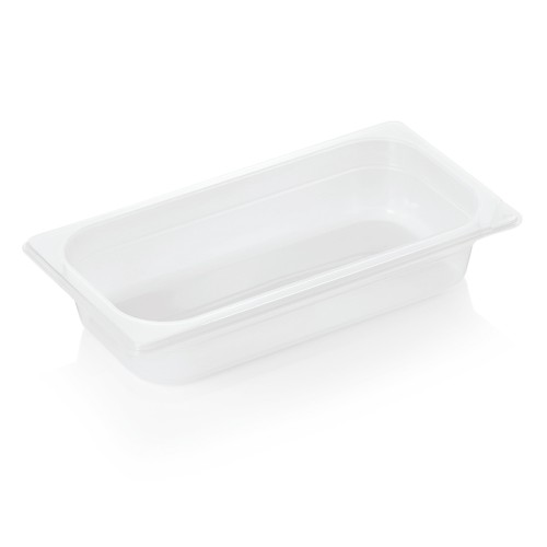 GN 1/3 Behälter, BPA frei, Deckel fest schließend, Behälter und Deckel können mit HACCP Clips farbig markiert werden, mit Skalierung.