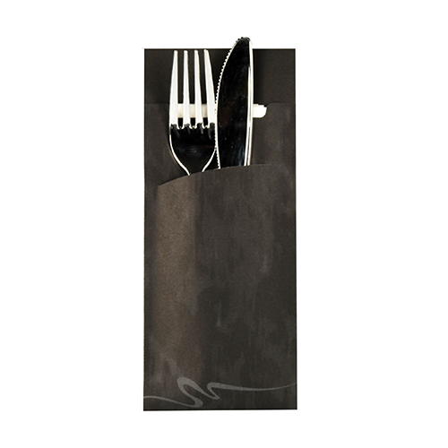 520 Bestecktaschen 20 cm x 8,5 cm schwarz inkl. weißer Serviette 33 x 33 cm 2-lag. von PAPSTAR