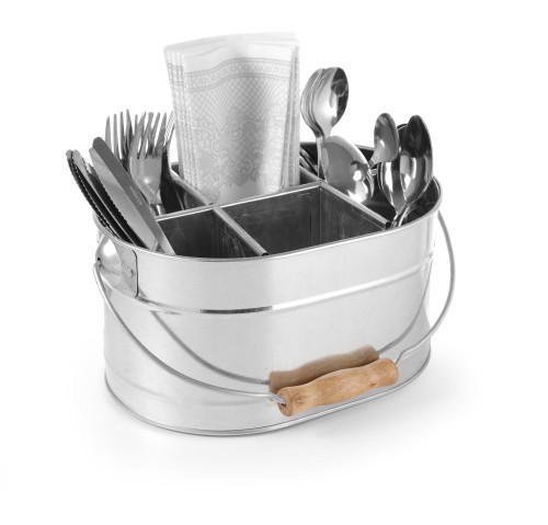 Besteck- & Servietten-Caddy. Das verzinkte Stahlblech verleiht dieser Serie ein rustikales Design.