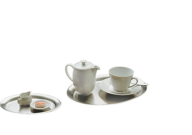 Serviertablett -KAFFEEHAUS- 20 x 14,5 cm, H: 0,5 cm Edelstahl, hochglanzpoliert für Zucker und Sahne spülmaschinengeeignet