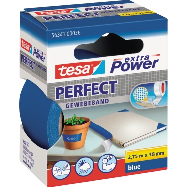 tesa® Gewebeband extra Power® Perfect Innenbereich, Außenbereich 38 mm x 2,75 m (B x L) blau