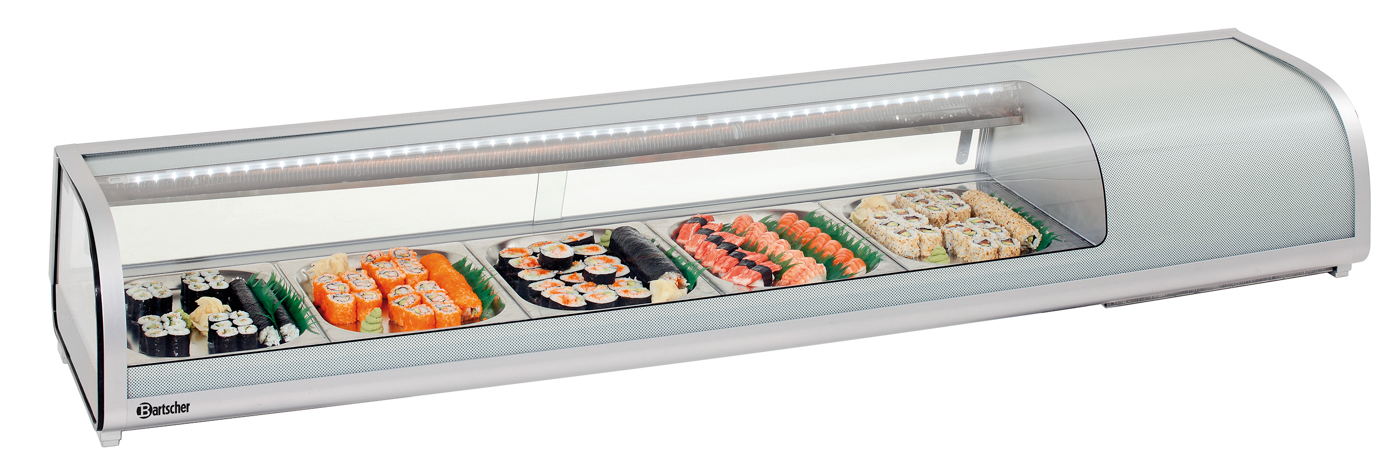 Bartscher Kühlaufsatz SushiBar GL2-1800 | Frequenz: 50 Hz | Maße: 180 x 42,5 x 295 cm. Gewicht: 45,1 kg