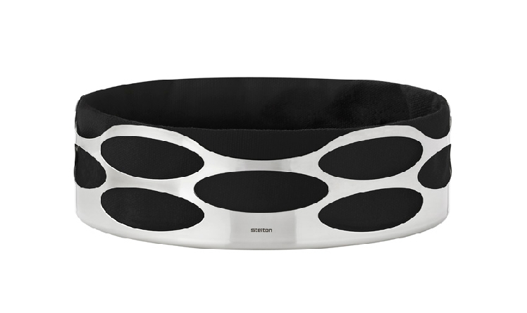 Stelton Embrace Brotschale Material: Edelstahl/ Baumwolltasche Durchmesser: 23cm, Höhe: 7cm, Farbe: schwarz