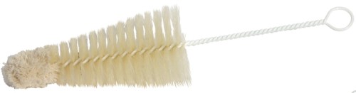 Sektglasbürste weißer plastikummantelter Stahldraht mit Öse, mit Besatz aus gebleichten Naturborsten, mit Wollkopf, speziell geeignet zur