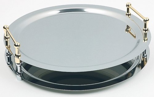 GN 1/1 System-Tablett 53 x 32,5 cm, Nutzhöhe 4 cm 18/10 Edelstahl fest verschraubte, vergoldete Griffe inkl. Distanzstücke