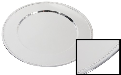 Platzteller mit Perlrand, aus versilbertem Stahl, Silberschicht 0,5 µ, anlaufgeschützt, nicht spülmaschinengeeignet, mit