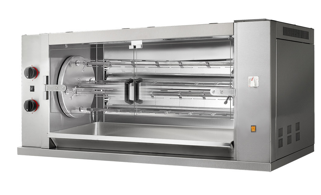 SARO Hähnchengrill Gas Modell 4MR Made in Europe - Einzelne Drehteller mit Spießen, die sich um sich selbst drehen - Optional mit