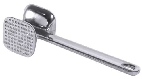 Fleischhammer aus Aluminium, hochglanzpoliert, mit einer glatten und einer geriffelten Klopffläche 7 x 7 cm, nicht