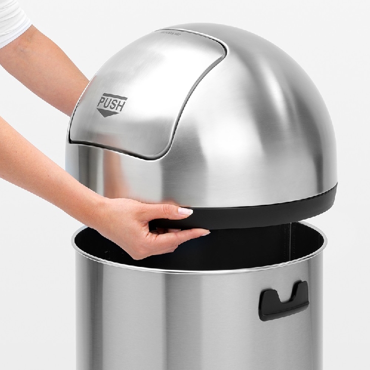 Brabantia Abfalleimer PUSH BIN, Inhalt: 60 ltr., Durchmesser 39,8 cm, Höhe 82 cm, Farbe: Matt Steel.