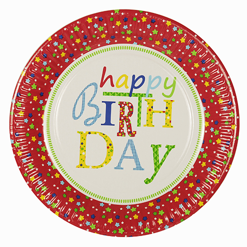 10 Teller, Pappe rund Ø 23 cm "Happy Birthday" von PAPSTAR