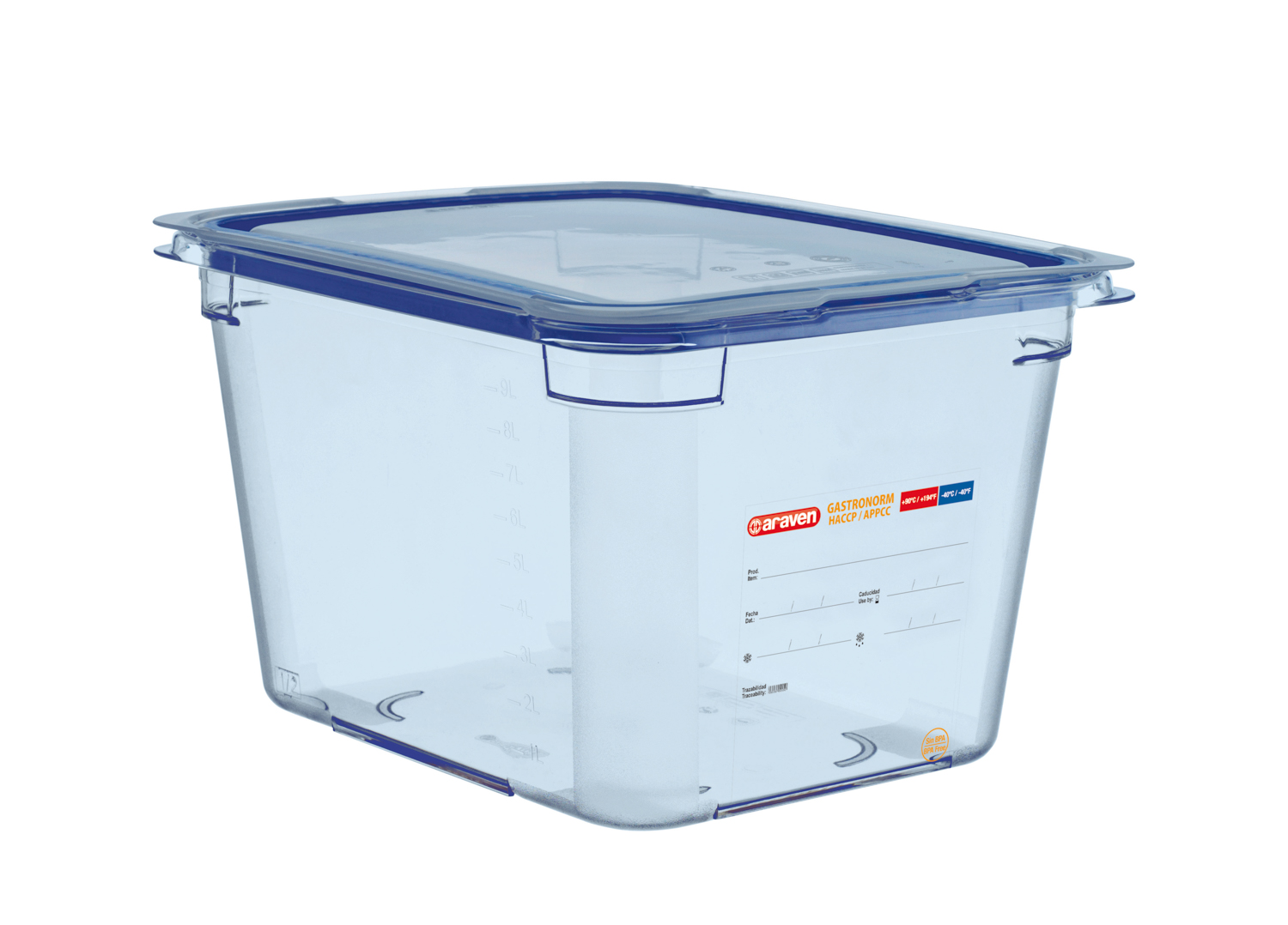 ARAVEN luftdichter Behälter mit Deckel GN 1/2 200mm Höhe und 10,25 Liter Fassungsvermögen, BPA-frei