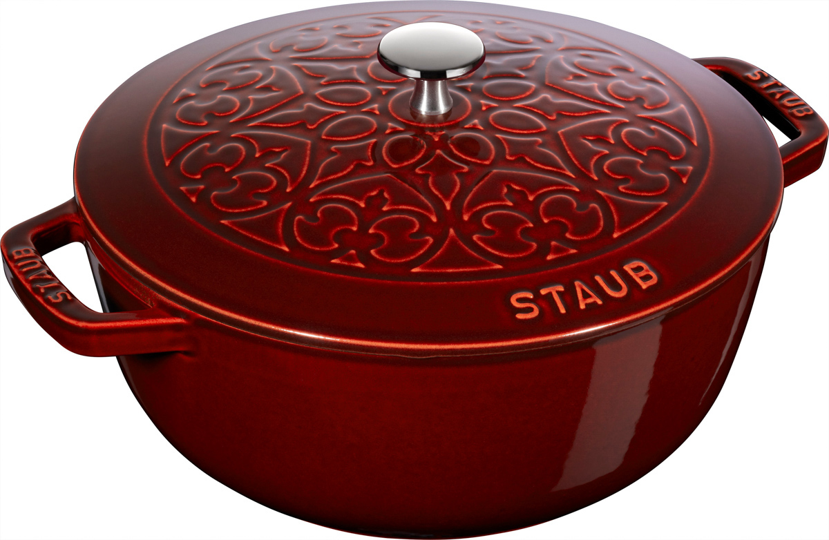 La Marmite Lilie , 24 cm, Grenadine-Rot, rund, Gusseisen, Serie: La Cocotte. Marke: Staub