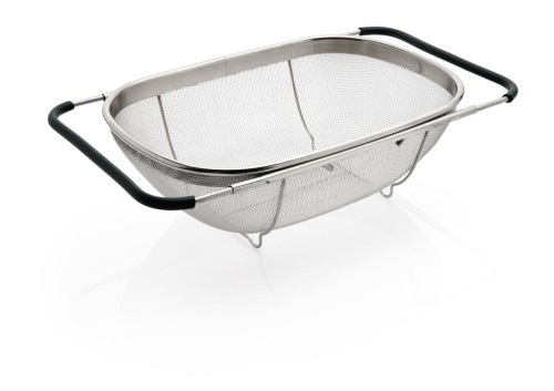 Abtropfsieb. ausgezogen 54 x 24 cm. Edelstahl. Griffe ausziehbar. Maße: 35 x 24 x 11 LxBxH.