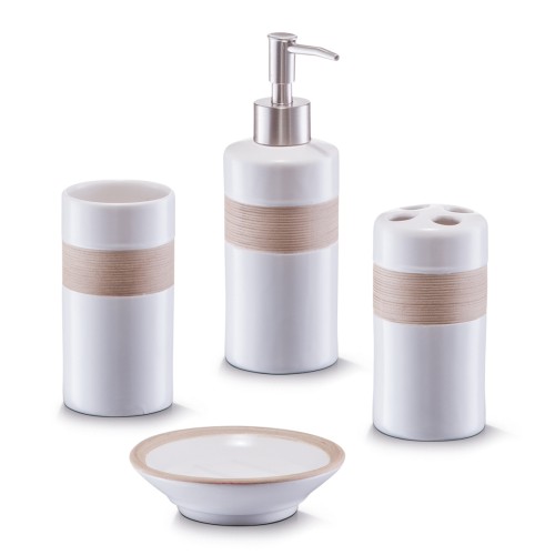 Zeller Bad-Accessoires-Set, 4-tlg., beige/braun, Keramik