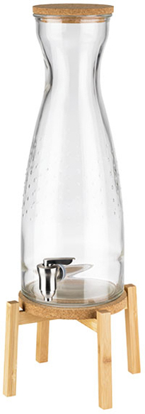 Getränkespender -FRESH WOOD- 23 x 23 cm, H: 56,5 cm Behälter aus Glas Zapfhahn aus Edelstahl Deckel aus Kork Gestell aus