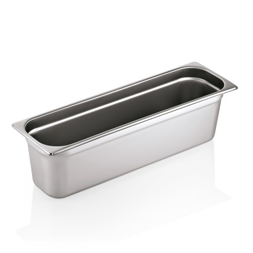 GN 2/4 Behälter, Materialstärke 0,7 mm. Material: Chromnickelstahl 18/8. Serie: GN 90. Inhalt in Litern: 8,5. Maße: Höhe: 150 mm