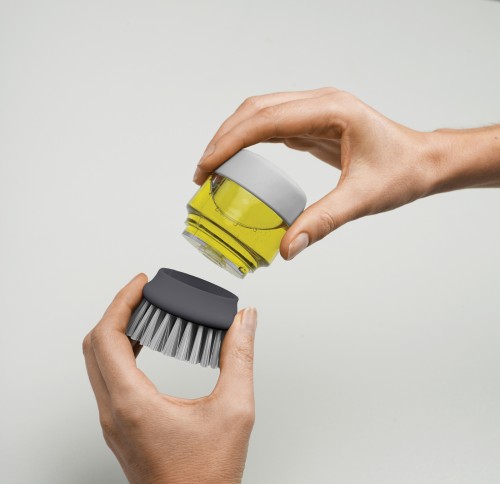 Joseph Joseph Palm Scrub - Abwaschbürste mit integriertem Spülmittelspender, inkl. Ständer - grau