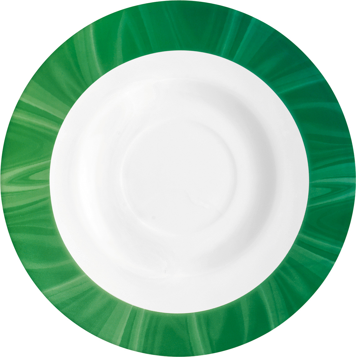 Untertasse NATURA mit grünem Muster. Durchmesser 14 cm, aus Opalglas. Von Bormioli Rocco.