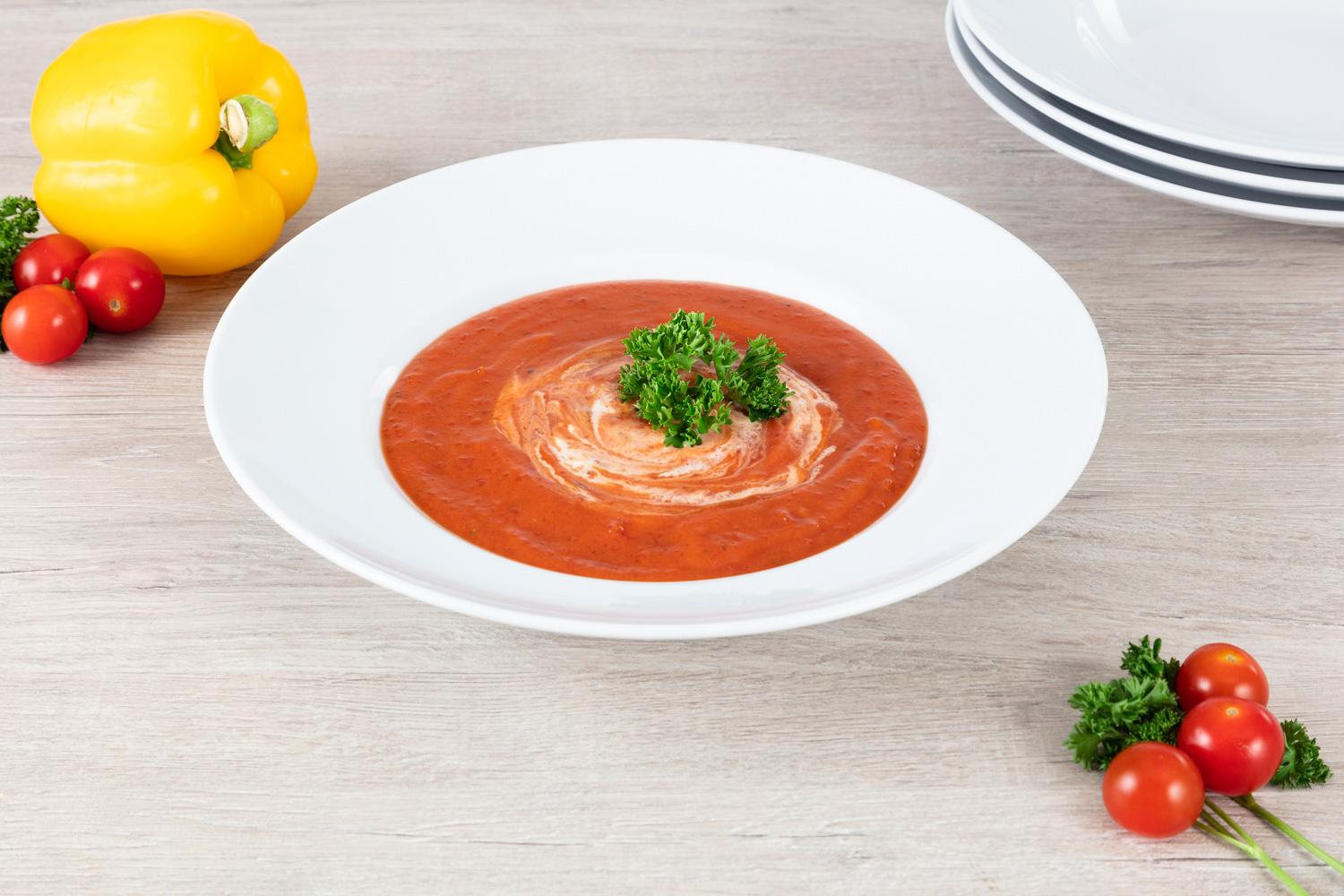 Pastateller AREZZO, 4er Set, Durchmesser je 27 cm, weisses Porzellan, 5,2 cm hoch, Teller sind mikrowellen- und spülmaschinengeeignet