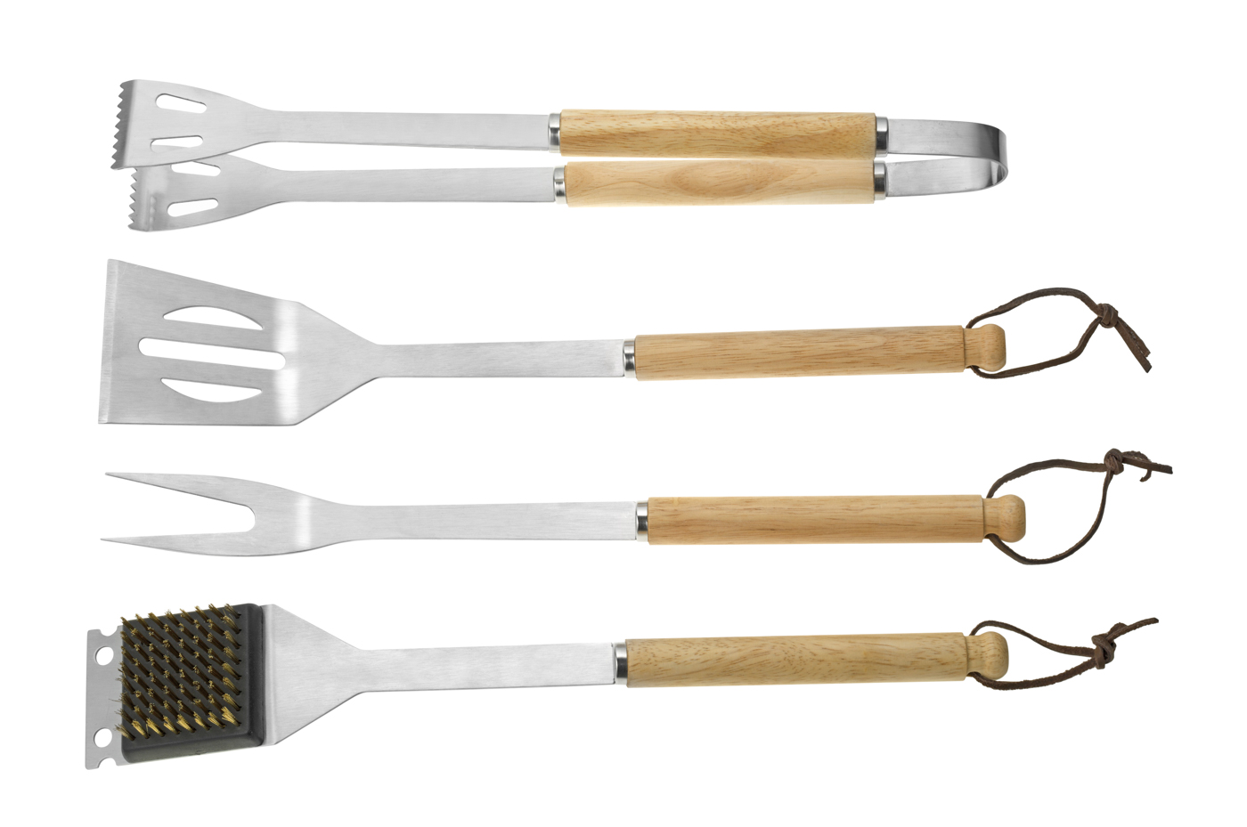Grillbesteck / BBQ Set "Clayton", vierteilig. Bestehend aus Grillbürste, Pfannenwender, Grillzange und Gabel inkl. Nylontasche.