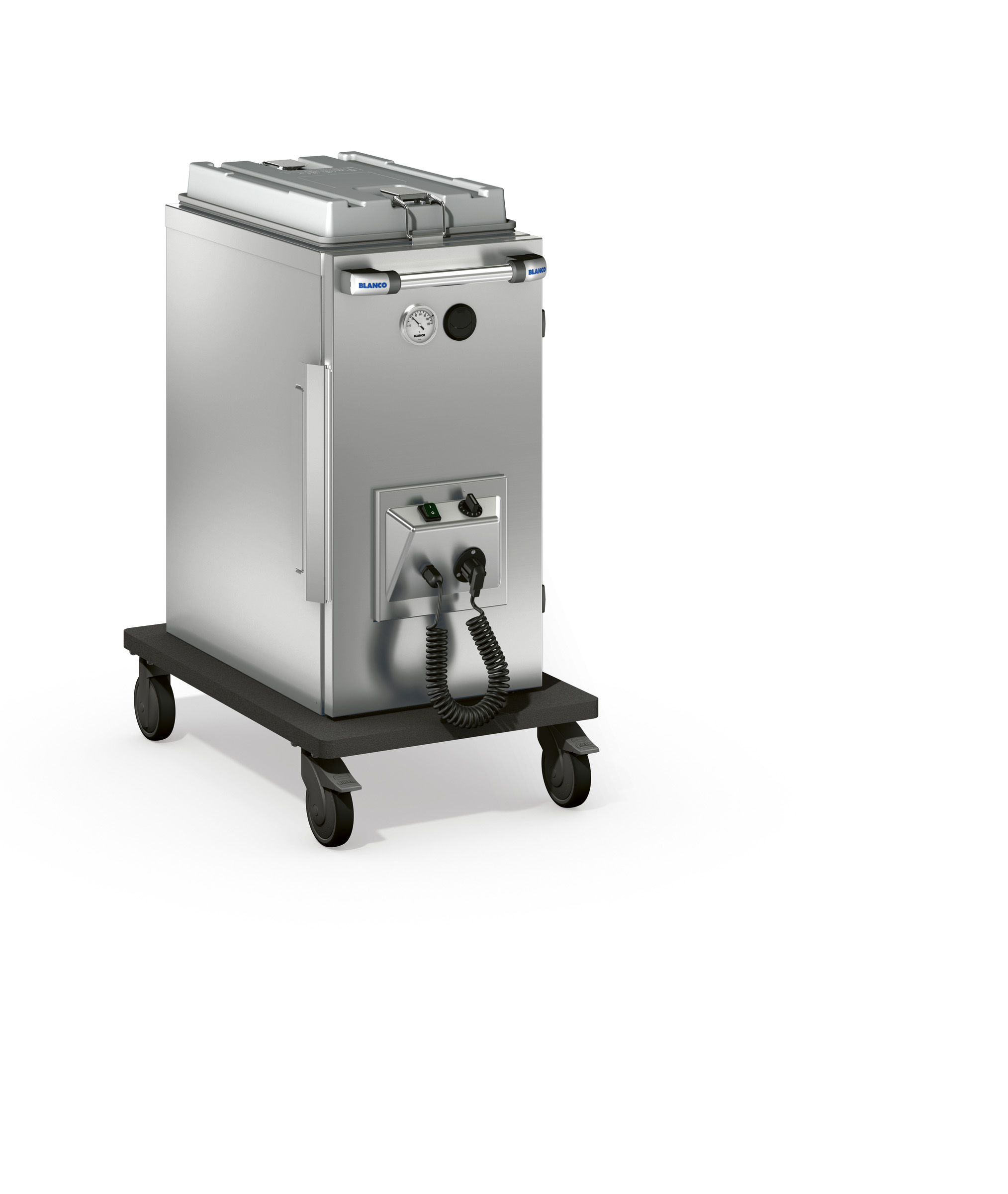 BLANCO BLANCOTHERM 820 EBTF, 4 Rollen Ø 125 mm, davon 2 Bockrollen und 2 Lenkrollen mit Feststeller, Speisentransportbehälter aus