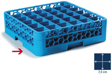 Carlisle Gläser-Grundkorb OPTICLEAN, 50x50cm, blau, 36 Fächer à 7,4 x 7,4 cm, Höhe 8 cm