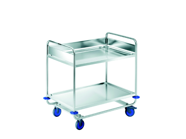 BLANCO Abräumwagen aus rostfreiem Edelstahl mit Kunststoffrollen, 4 Rollen Ø 125 mm, davon 2 Bockrollen und 2 Lenkrollen mit Feststeller, Maße