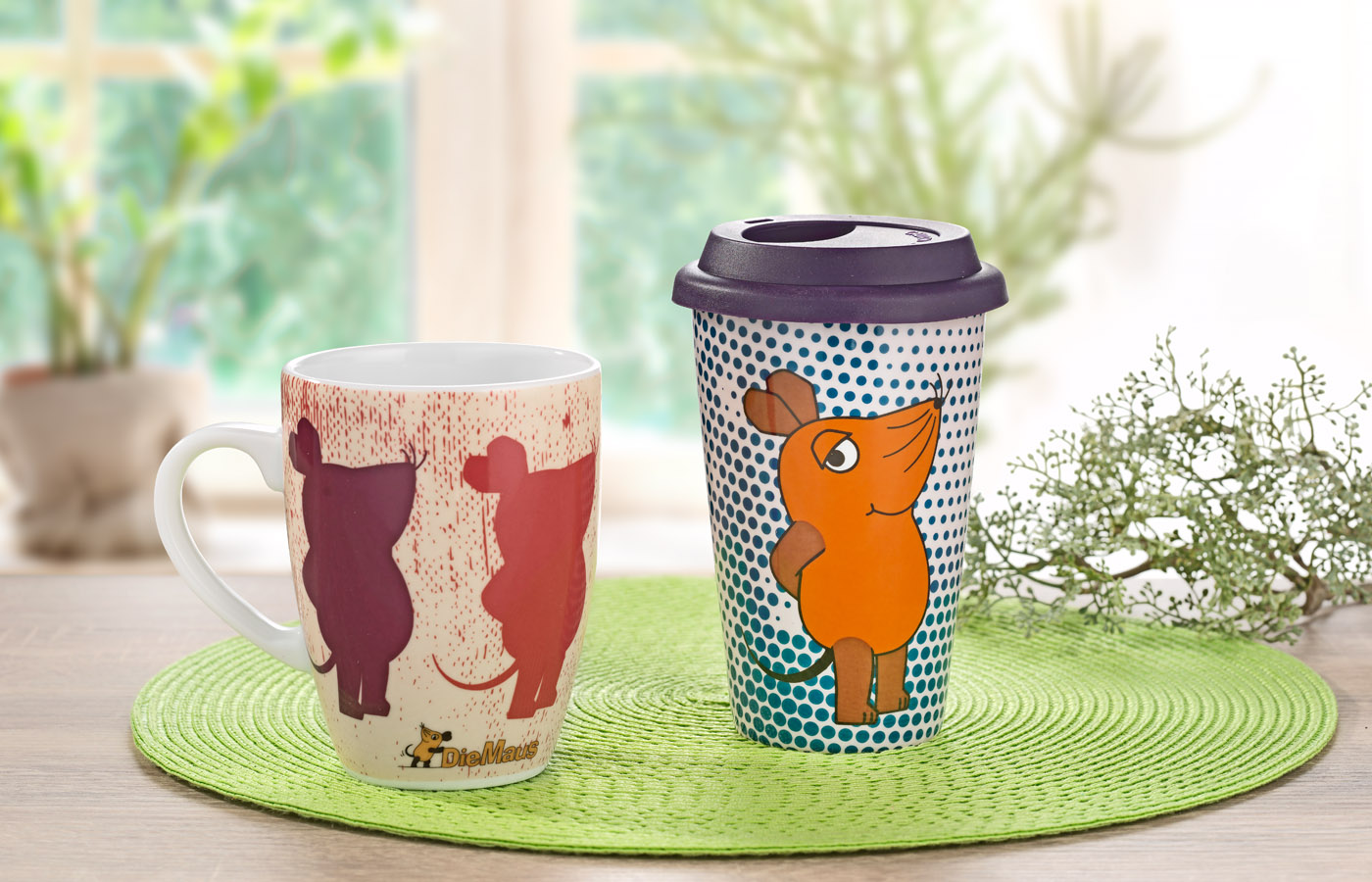 2er Set mit zwei Motiven ''Sendung mit der Maus''. hochwertiger Becher und To-Go Becher aus Porzellan ***Vielen Dank für Ihre Bestellung!***