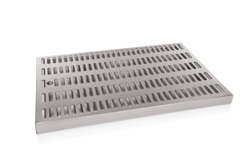 Abtropfblech. Chromnickelstahl. 2-teilig. Maße: 44 x 27,5 x 3 LxBxH.