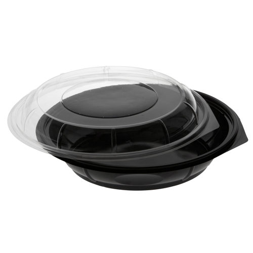PAPSTAR 35 Salatschalen, PET 800 ml Ø 22,1 cm - 6,2 cm schwarz Snap It mit Deckel PET glasklar